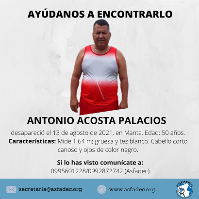 Cuatro meses de la desaparición de Antonio Acosta en Manta